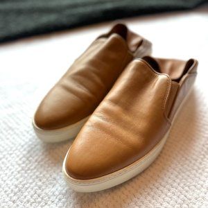 Vince Leather Slip-on Flat Sneakers, Camel, Size 9.5
